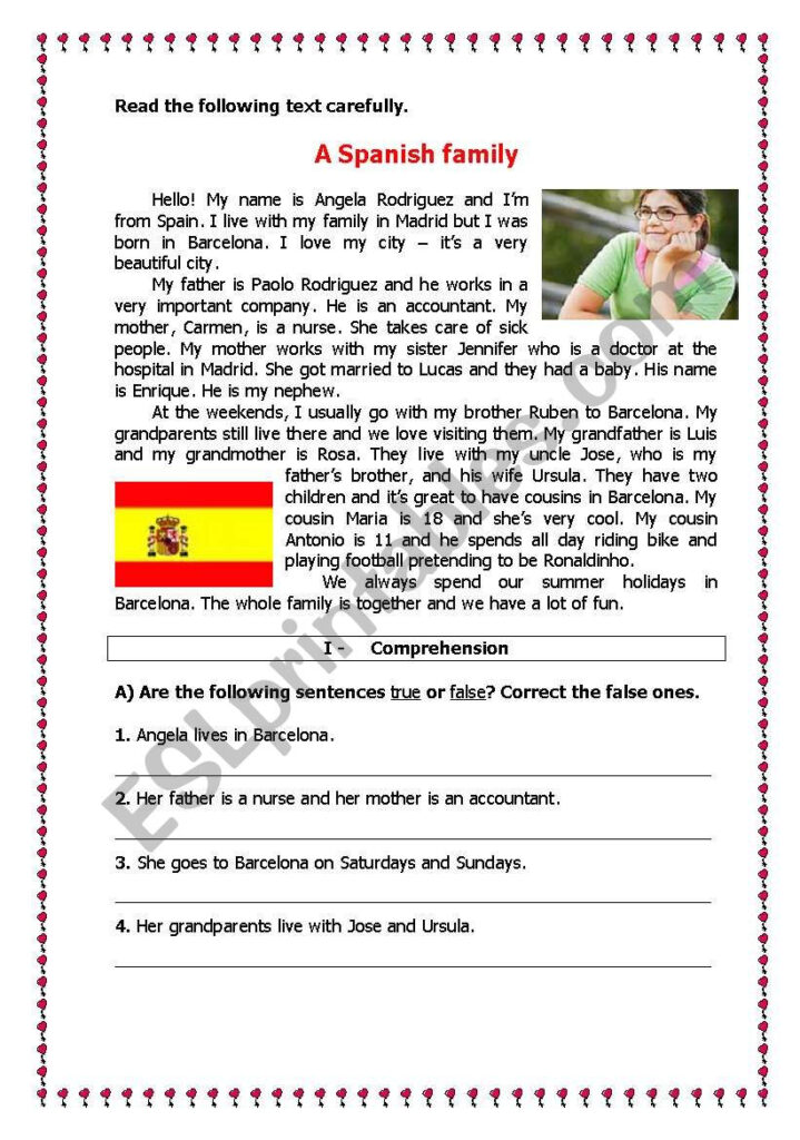 Free Printable Spanish Reading Comprehension Worksheets That Are