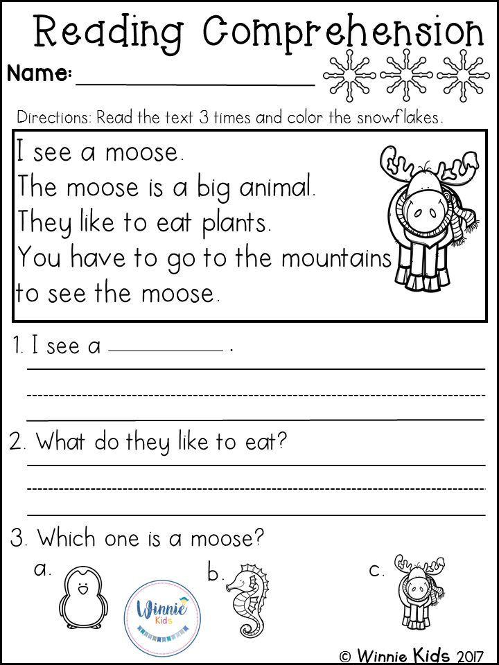 13 Winter Reading Comprehension Worksheets Preschool Coloring Style 