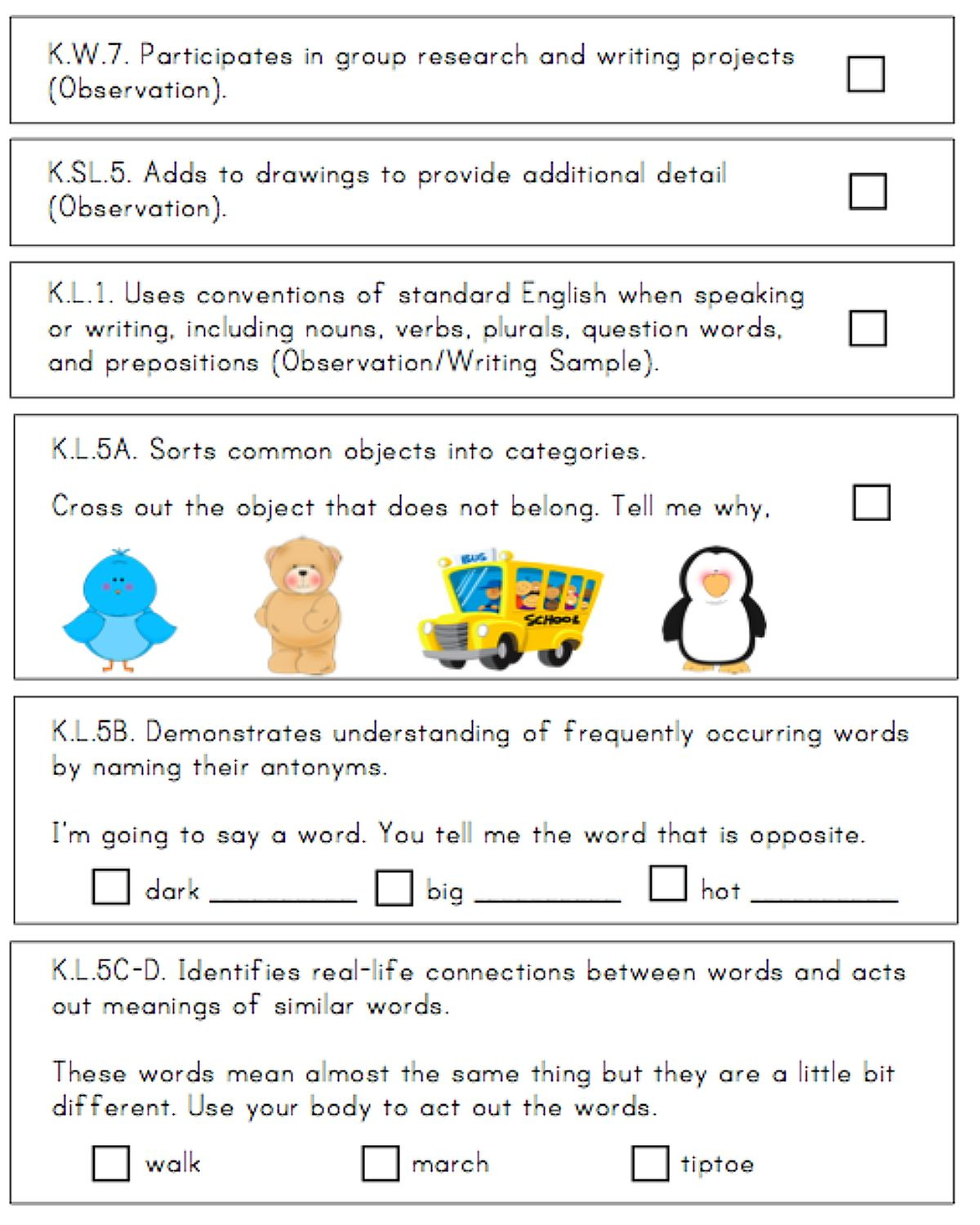 24 Page Illustrated Kindergarten Assessment Kindergarten Assessment 