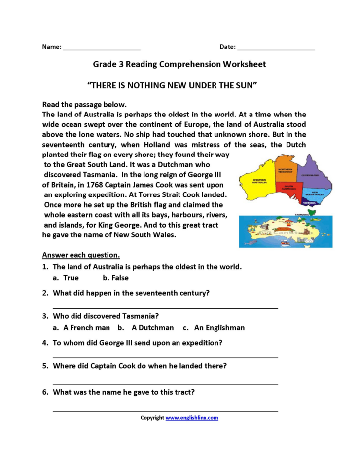 Reading Comprehension Worksheet 3rd Grade
