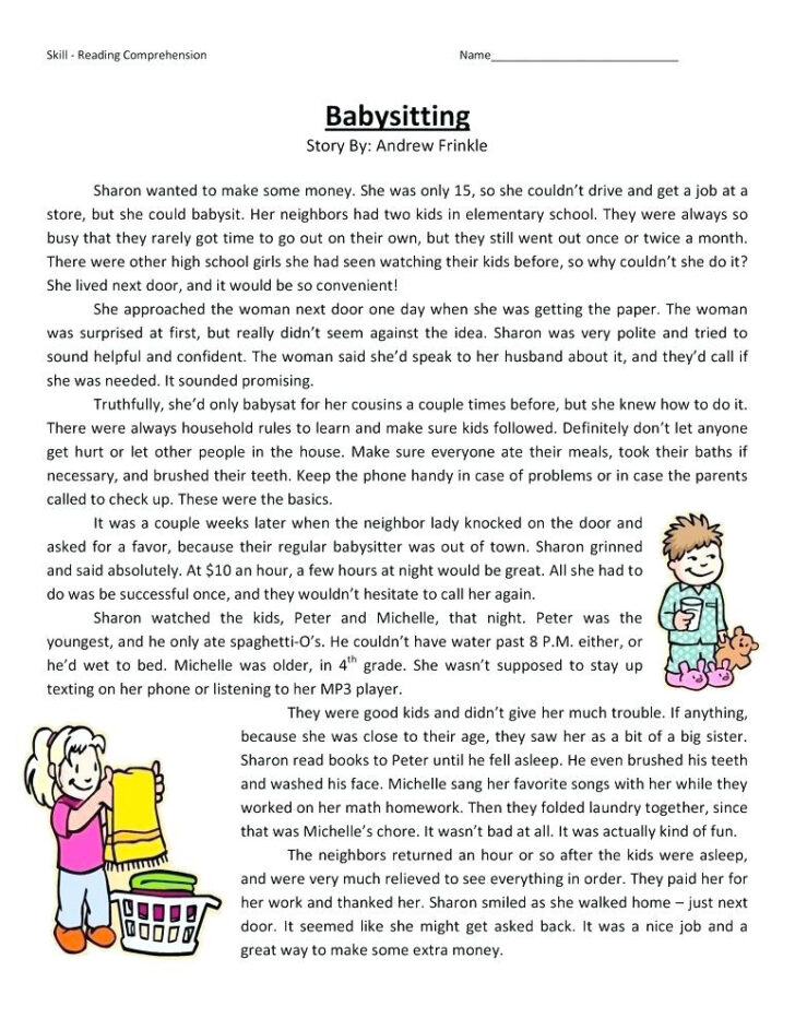 Reading Comprehension Worksheets For 4th Grade