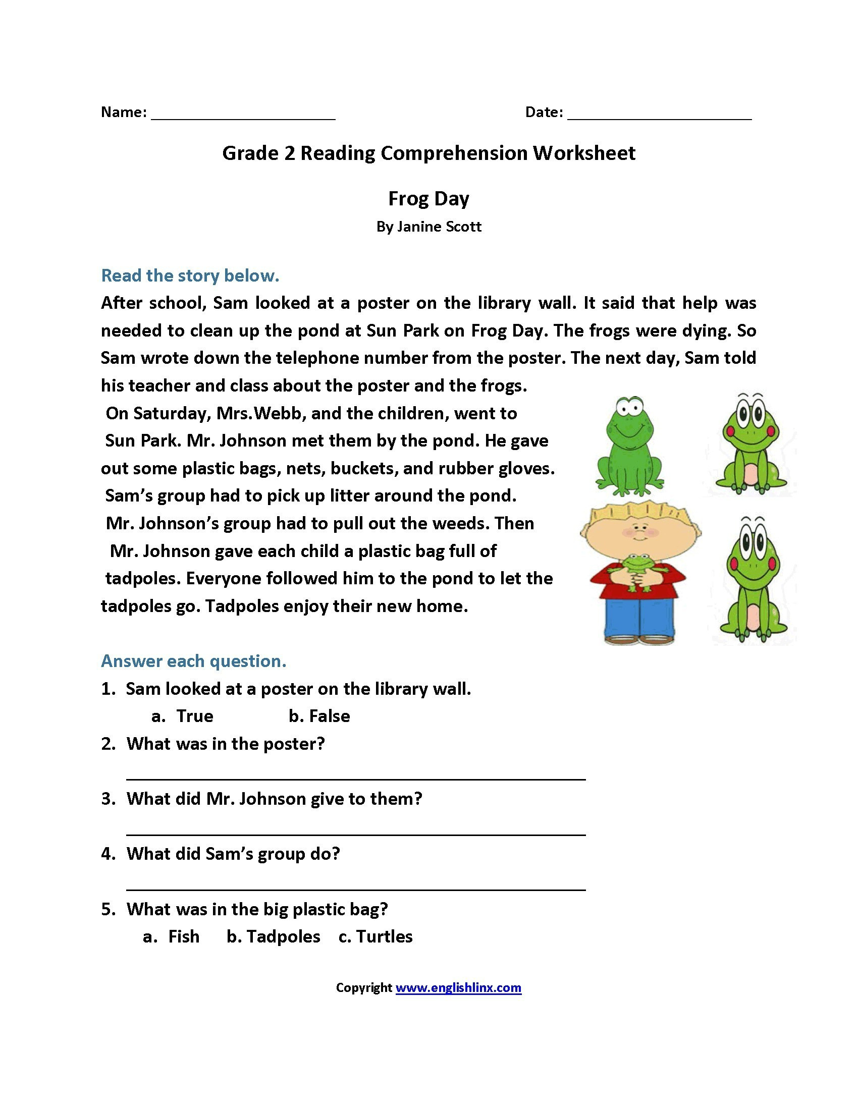 4Th Grade Reading Comprehension Worksheets Multiple Choice For Db 