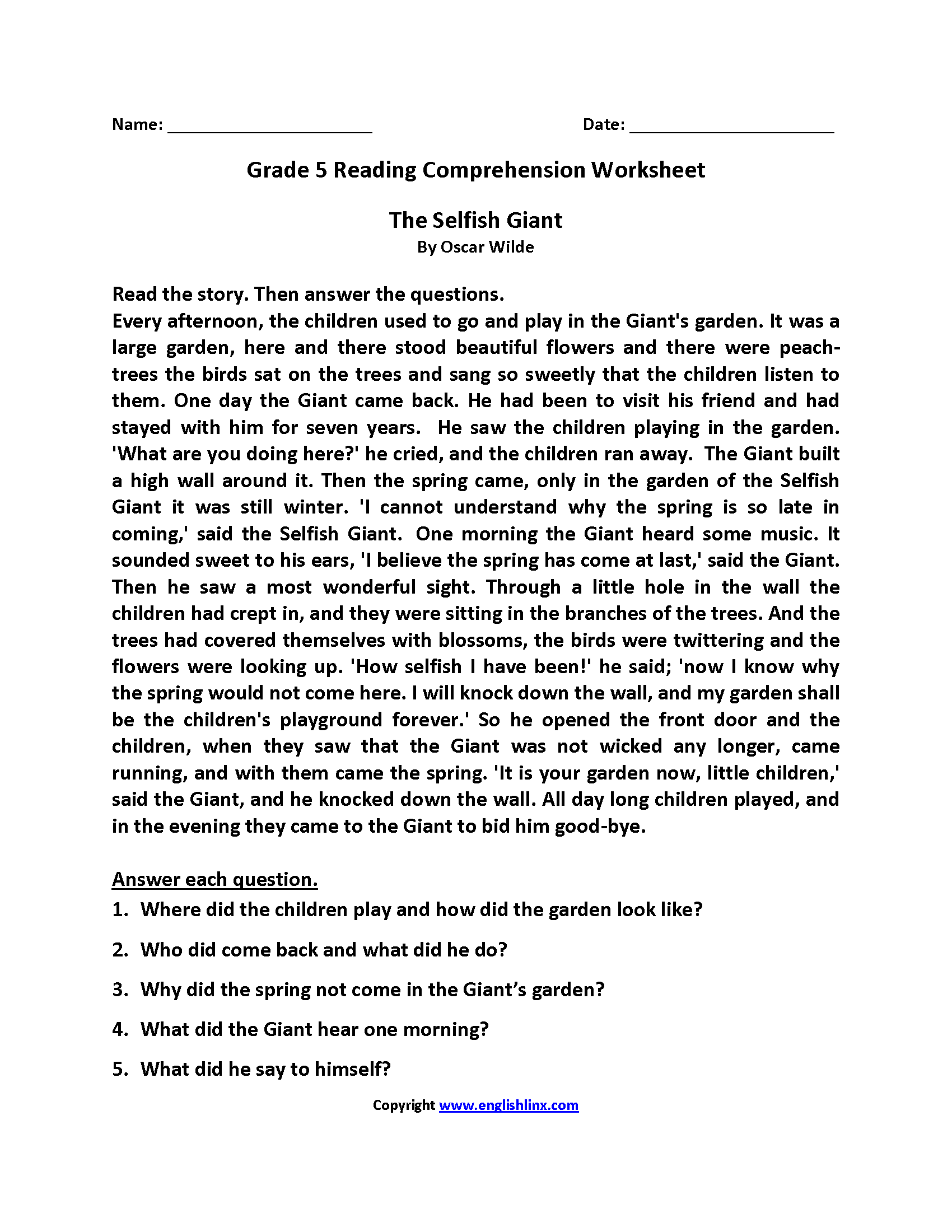 5th Grade Multiple Choice Reading Comprehension Worksheets Times 