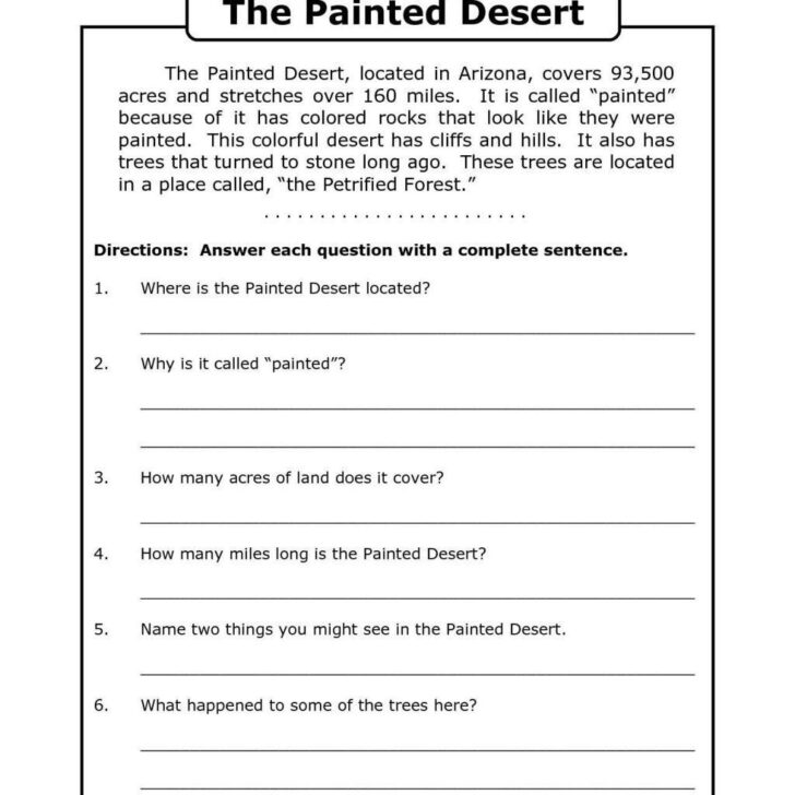 Reading And Comprehension 7th Grade Worksheet
