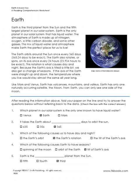 9 Earth Reading Comprehension Worksheet Reading Chartsheet 