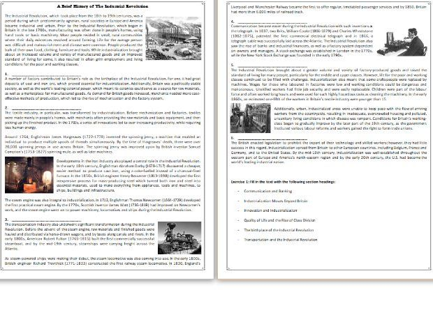 Industrial Revolution Reading Comprehension Worksheet Answers