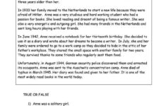 ANNA FRANK Reading Comprehension Lessons Esl Reading Comprehension