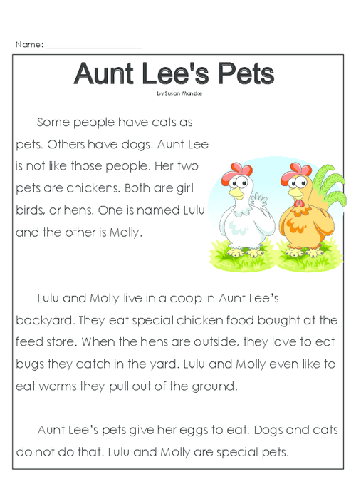 Aunt Lee s Pets KidsPressMagazine Reading Comprehension Grade 1 