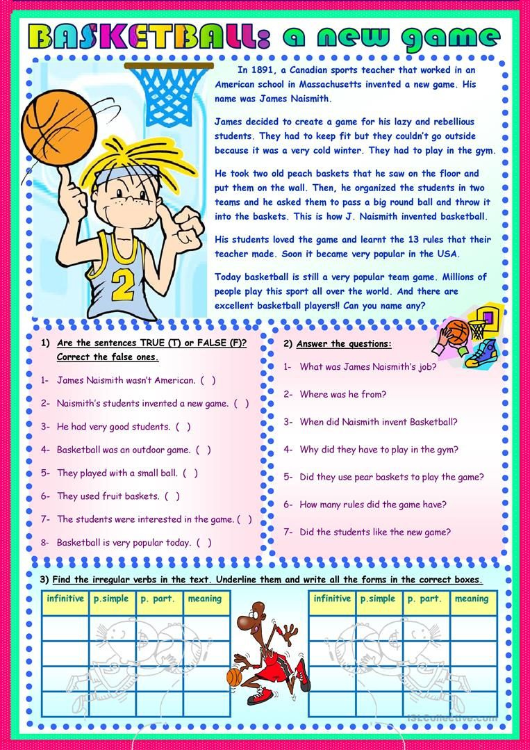 BASKETBALL A NEW GAME Reading Comprehension Worksheets Reading 