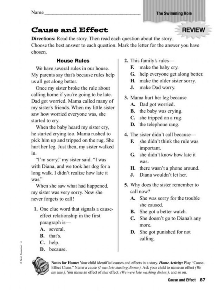 Cause And Effect Reading Comprehension Worksheets