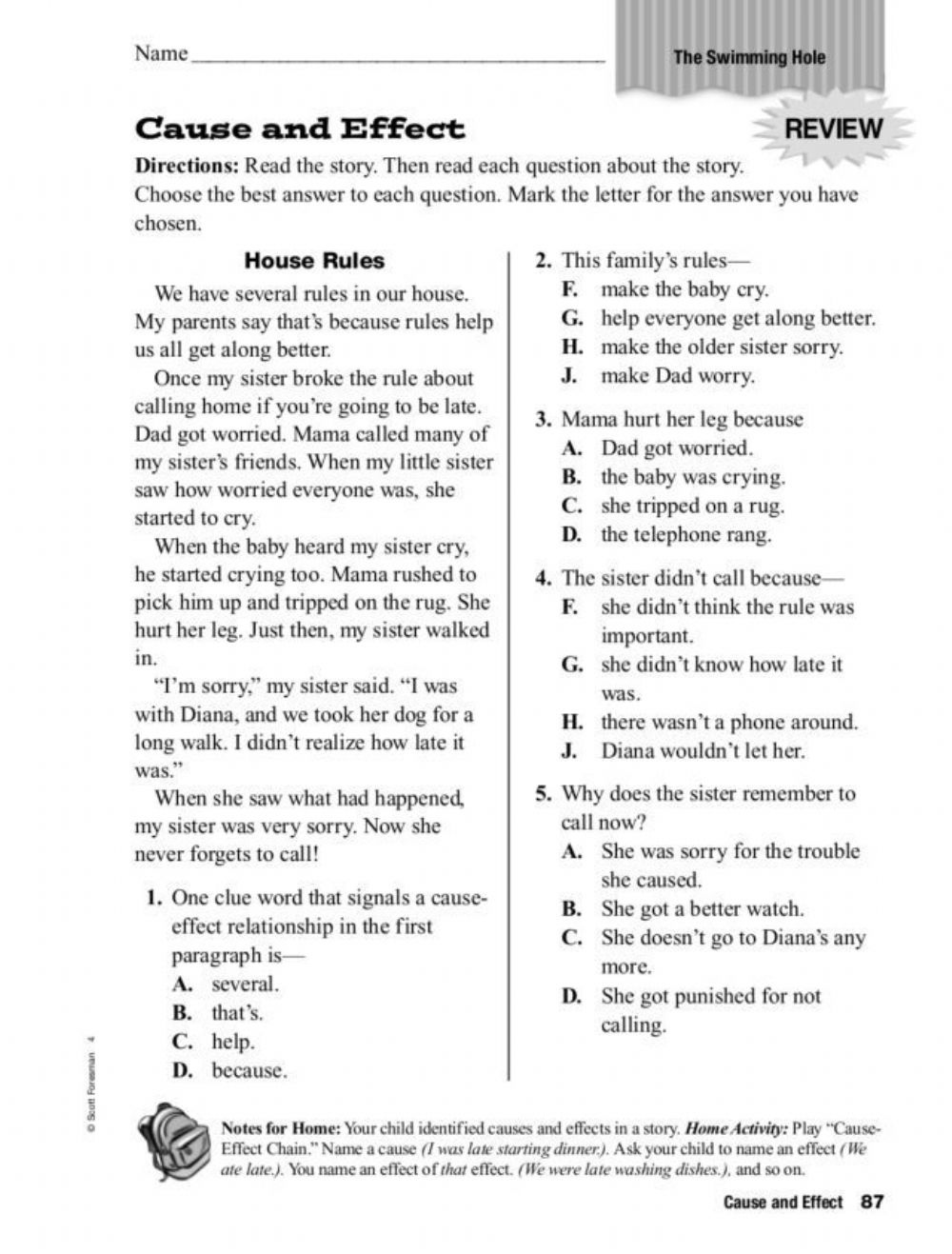 Cause And Effect Comprehension Worksheets 3rd Grade
