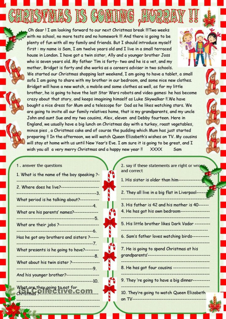 Holiday Reading Comprehension Worksheets Free