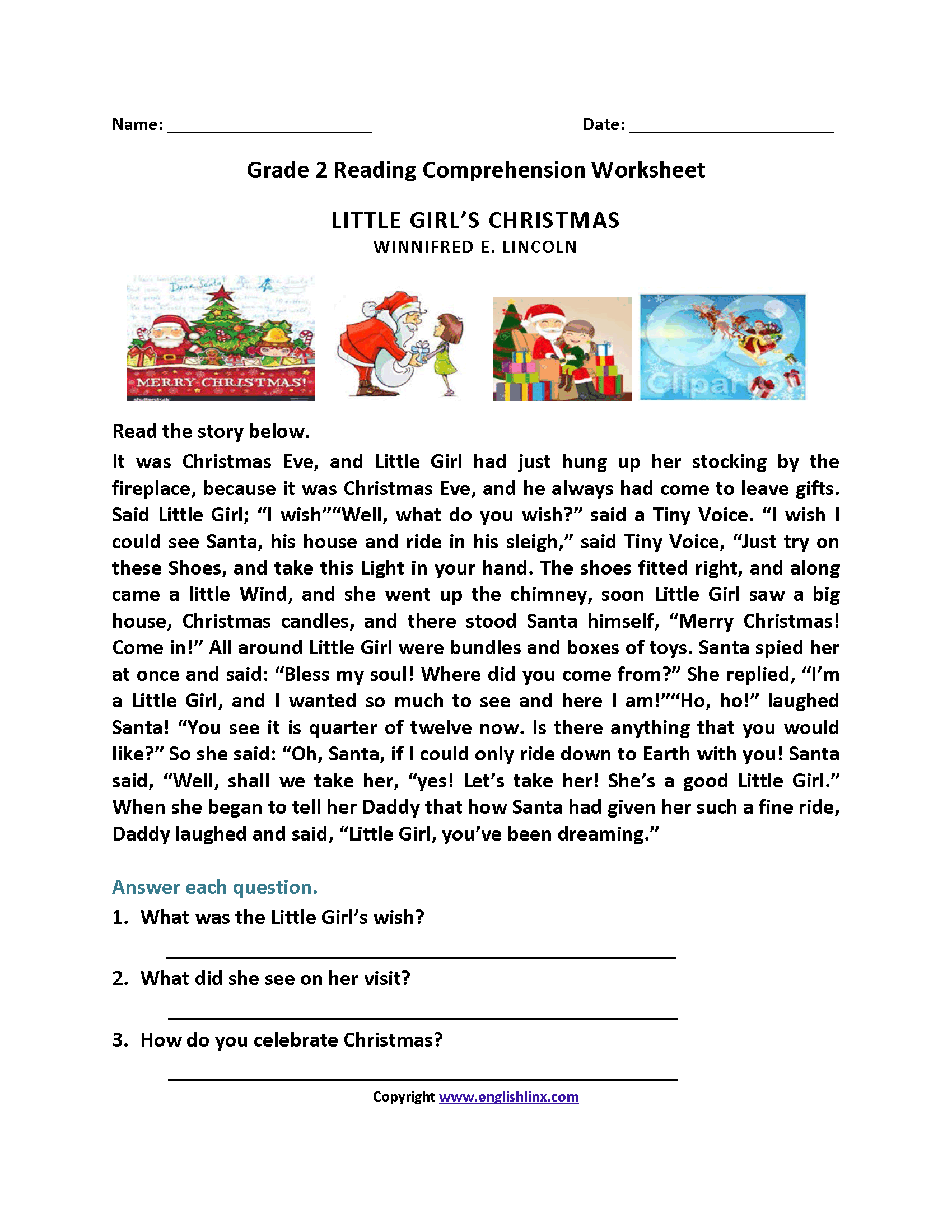 Christmas Reading Comprehension Worksheets Grade 2 