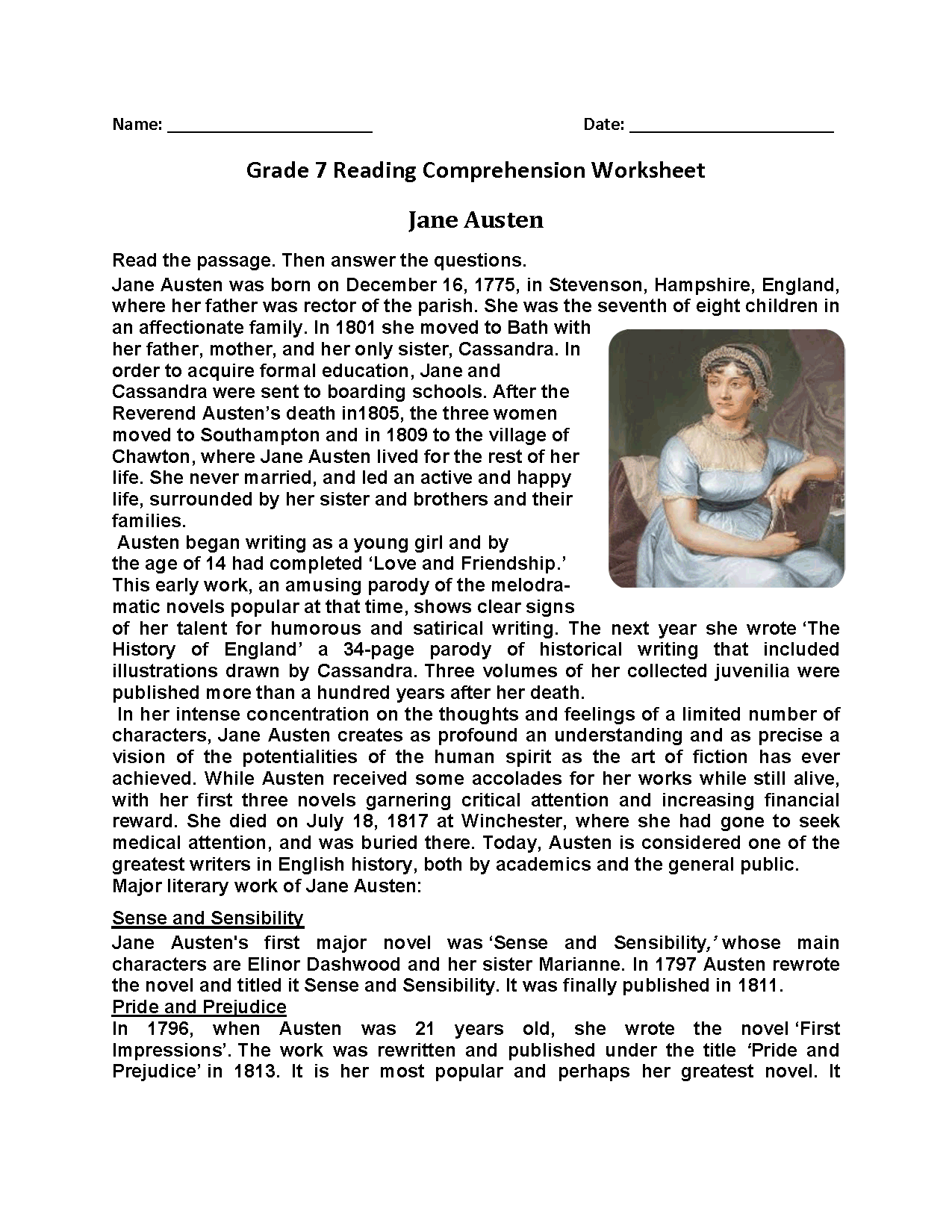 Class 7 Comprehension Practice Grade 7 Reading Comprehension Esl 