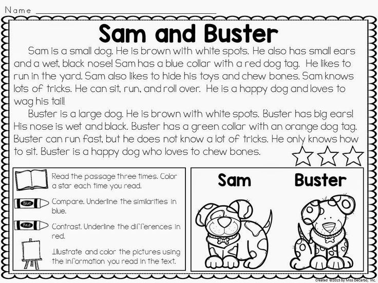 Compare And Contrast Passages For Reading 1st Grade Reading 