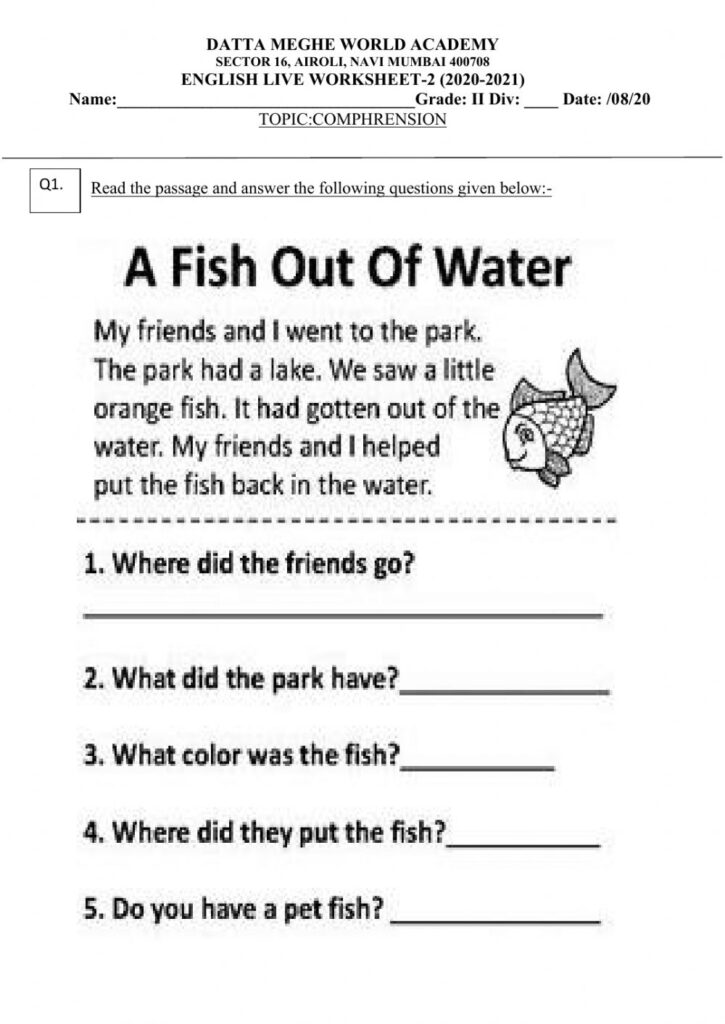 Comprehension 2 Worksheet | Reading Comprehension Worksheets