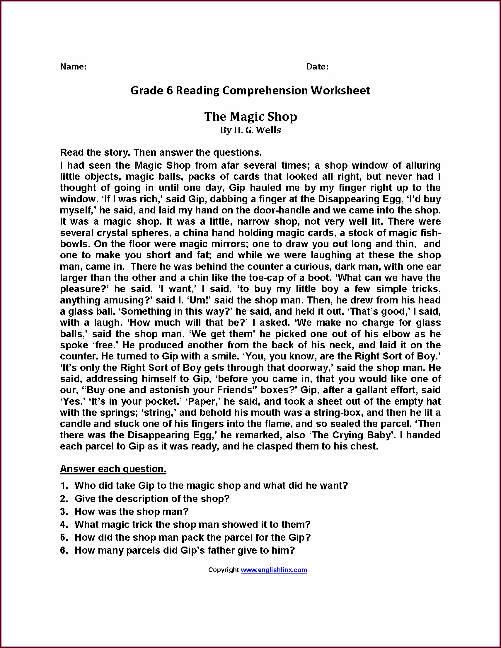 Comprehension Reading Passages 6th Grade Worksheet Resume Examples 