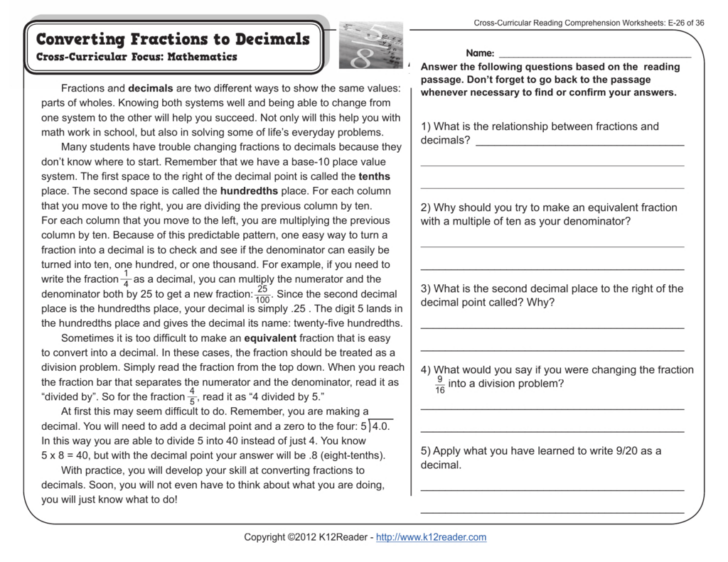 Cross-Curricular Reading Comprehension Worksheets