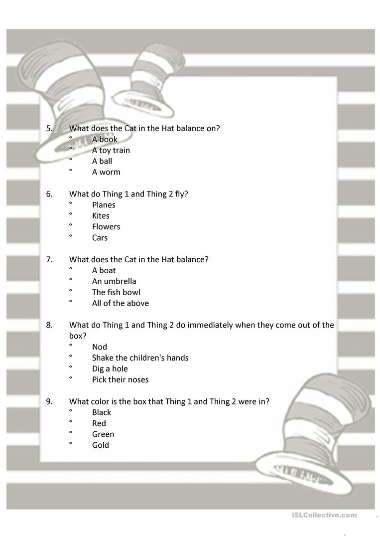 Dr Seuss The Cat In The Hat English ESL Worksheets For Distance 