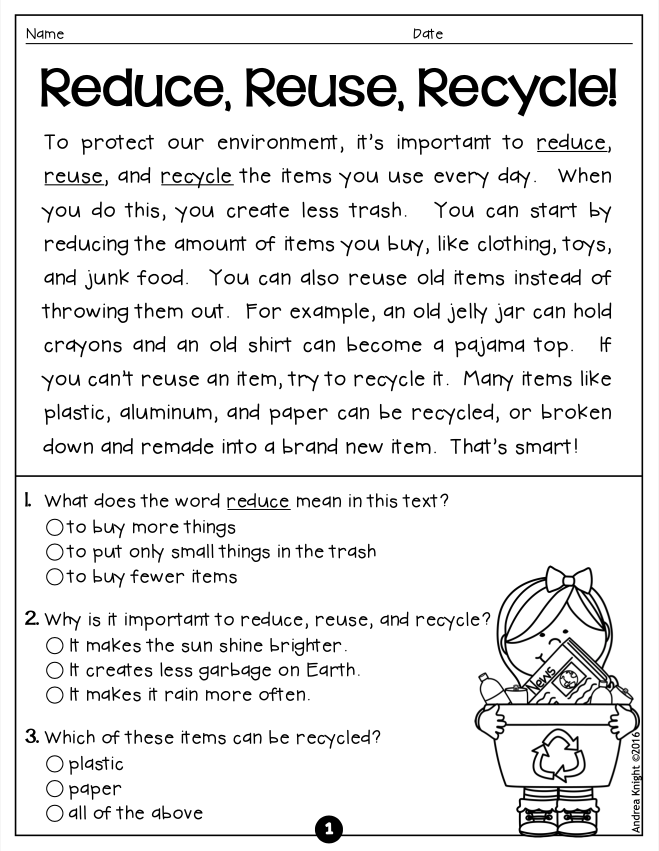 Earth Day 5 Short Nonfiction Passages With Comprehension Questions In 