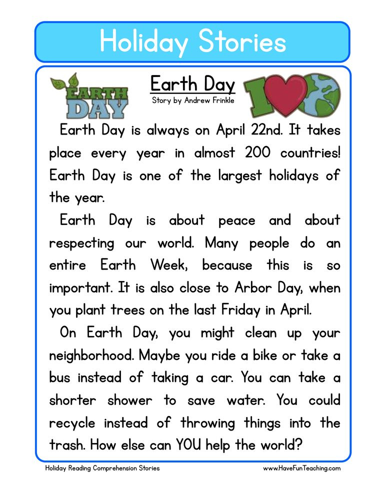 Earth Day Reading Comprehension Worksheet Reading Comprehension 