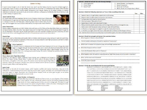 Easter In Italy Reading Comprehension Worksheet Text Teaching 
