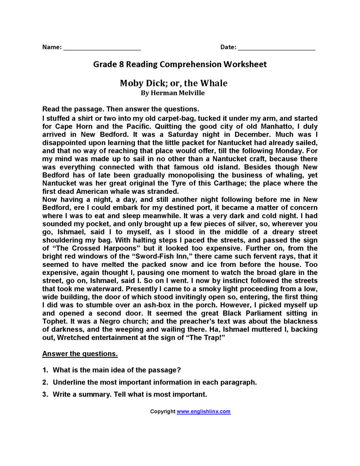 10th grade reading comprehension worksheets grade 9