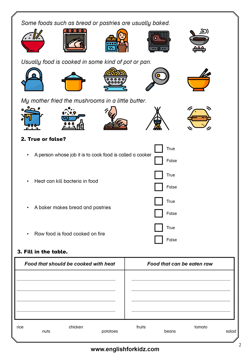 English For Kids Step By Step Reading Comprehension Worksheets Food 