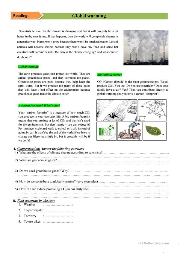 Living Environment Reading Comprehension Worksheets