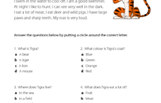 ESL Reading Comprehension Tigra The Tiger