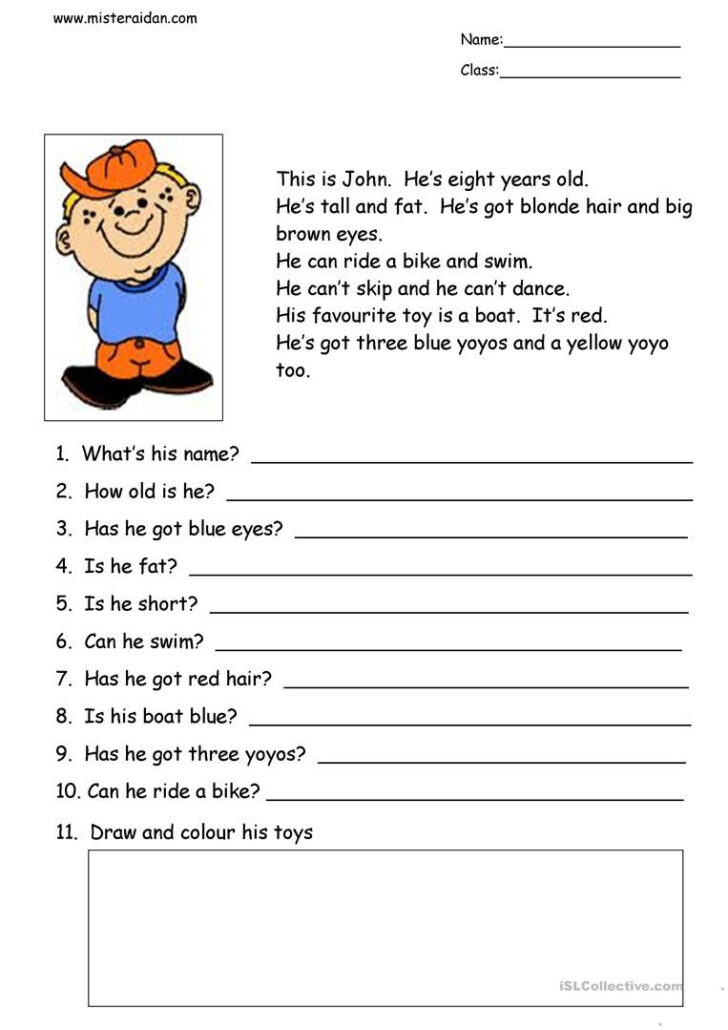 Esl Reading Comprehension Worksheets For Adults