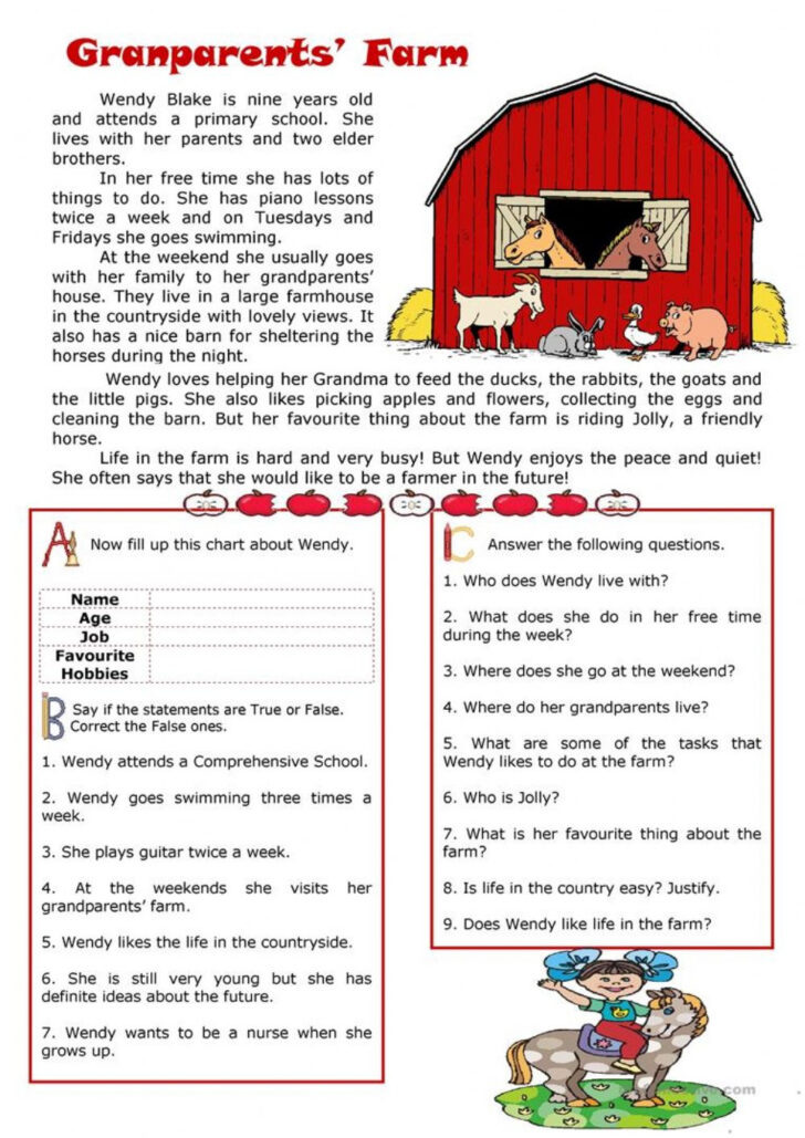 Farm Reading Comprehension Worksheets
