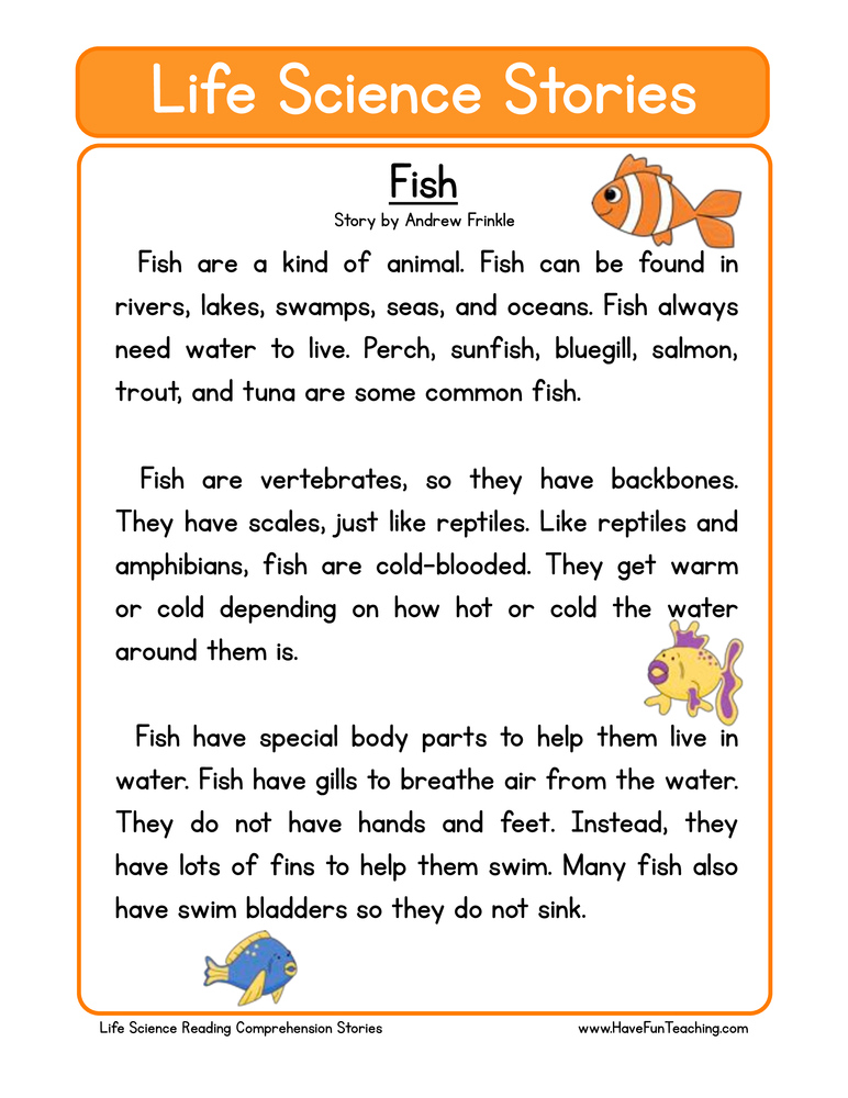 Fish Life Science Reading Comprehension Worksheet Have Fun Teaching
