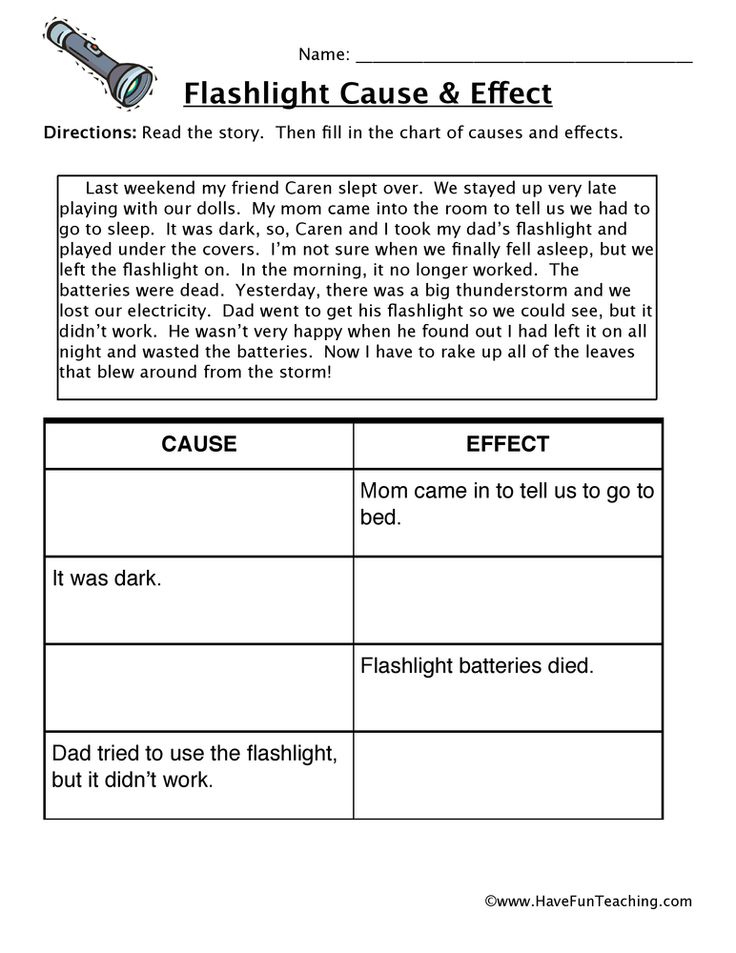 Flashlight Cause And Effect Worksheet Read The Story Then Fill In 