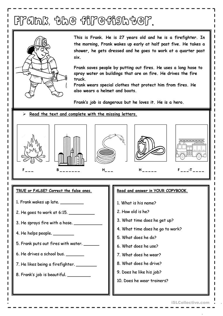 Frank The Firefighter English ESL Worksheets For Distance Learning 