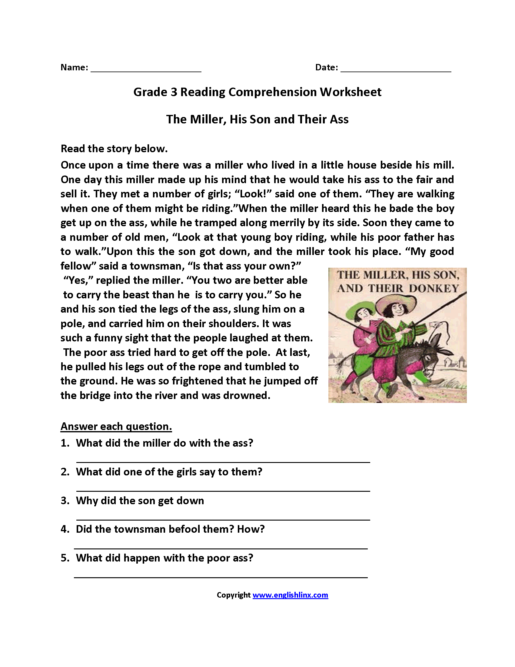 3rd Grade Reading Comprehension Worksheets Multiple Choice Online