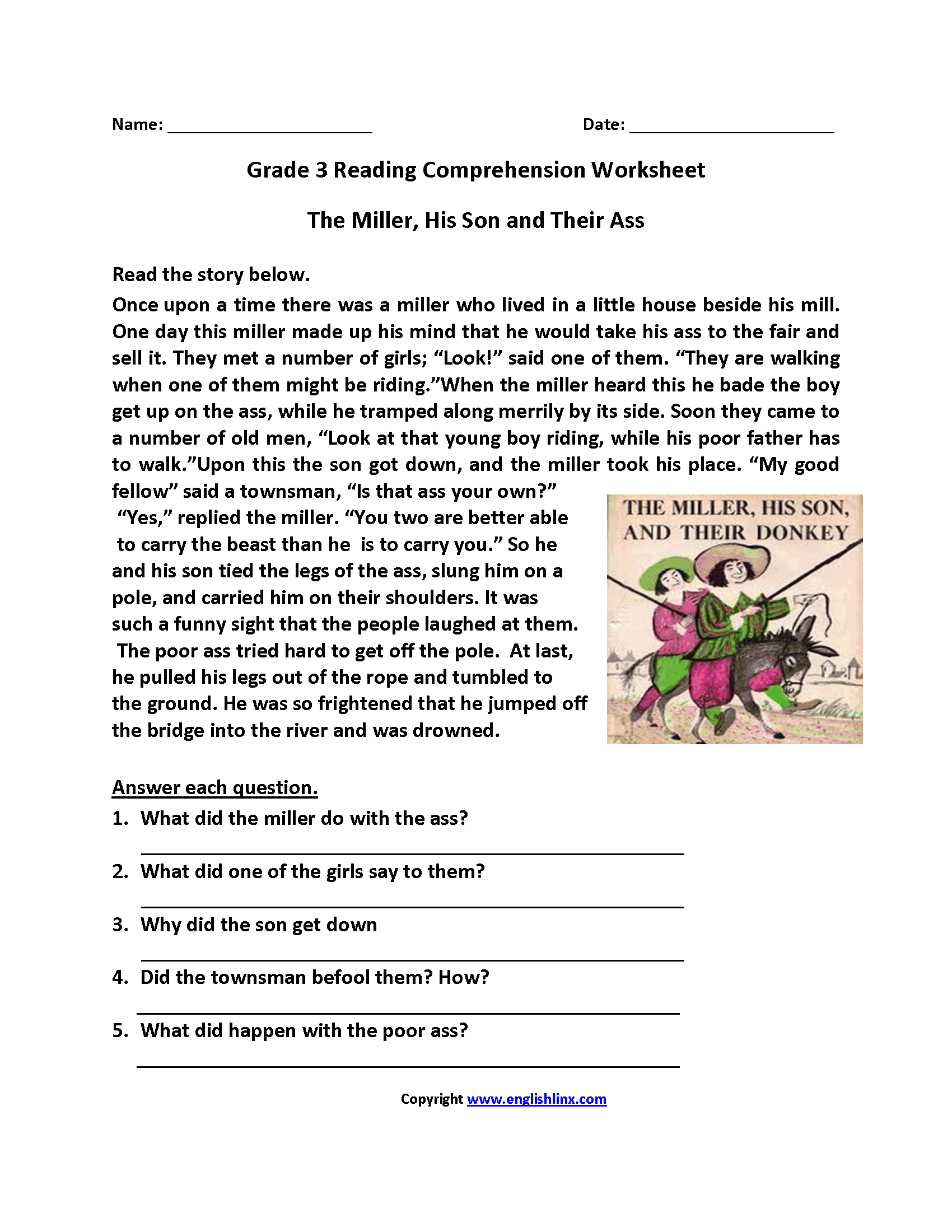 3rd Grade Reading Comprehension Worksheet Reading Comprehension