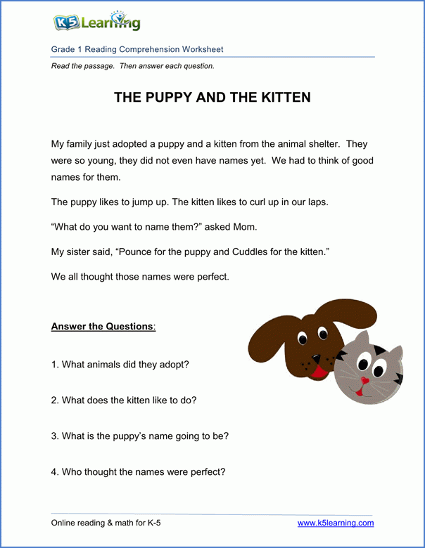 Free Printable First Grade Reading Comprehension Worksheets K5 