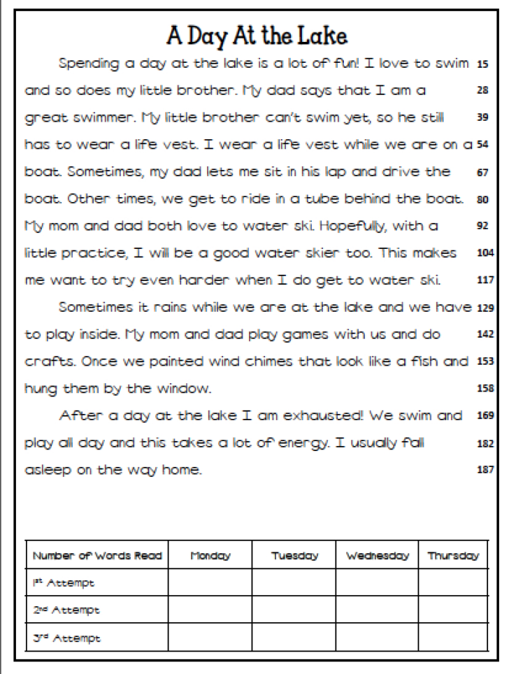 Online Printable Reading Fluency Passages 6th Grade
