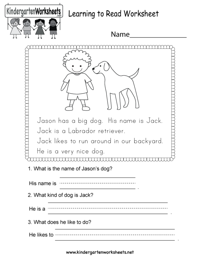 Free Printable Learning To Read Worksheet For Kindergarten | Reading ...