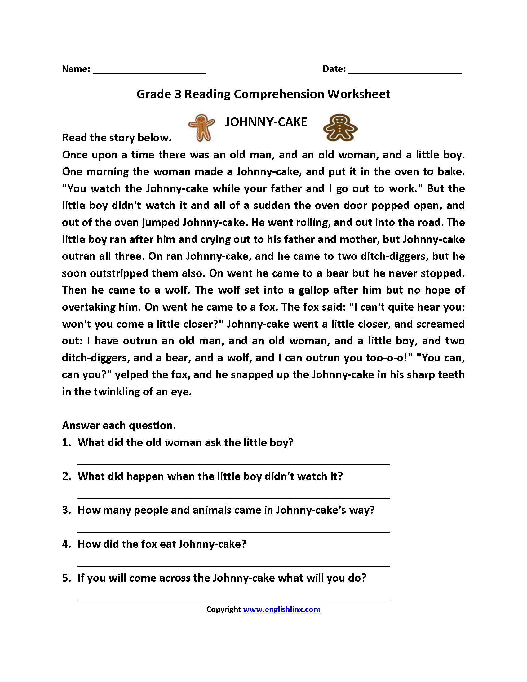Free Reading Comprehension Worksheets For 3rd Graders Reading 
