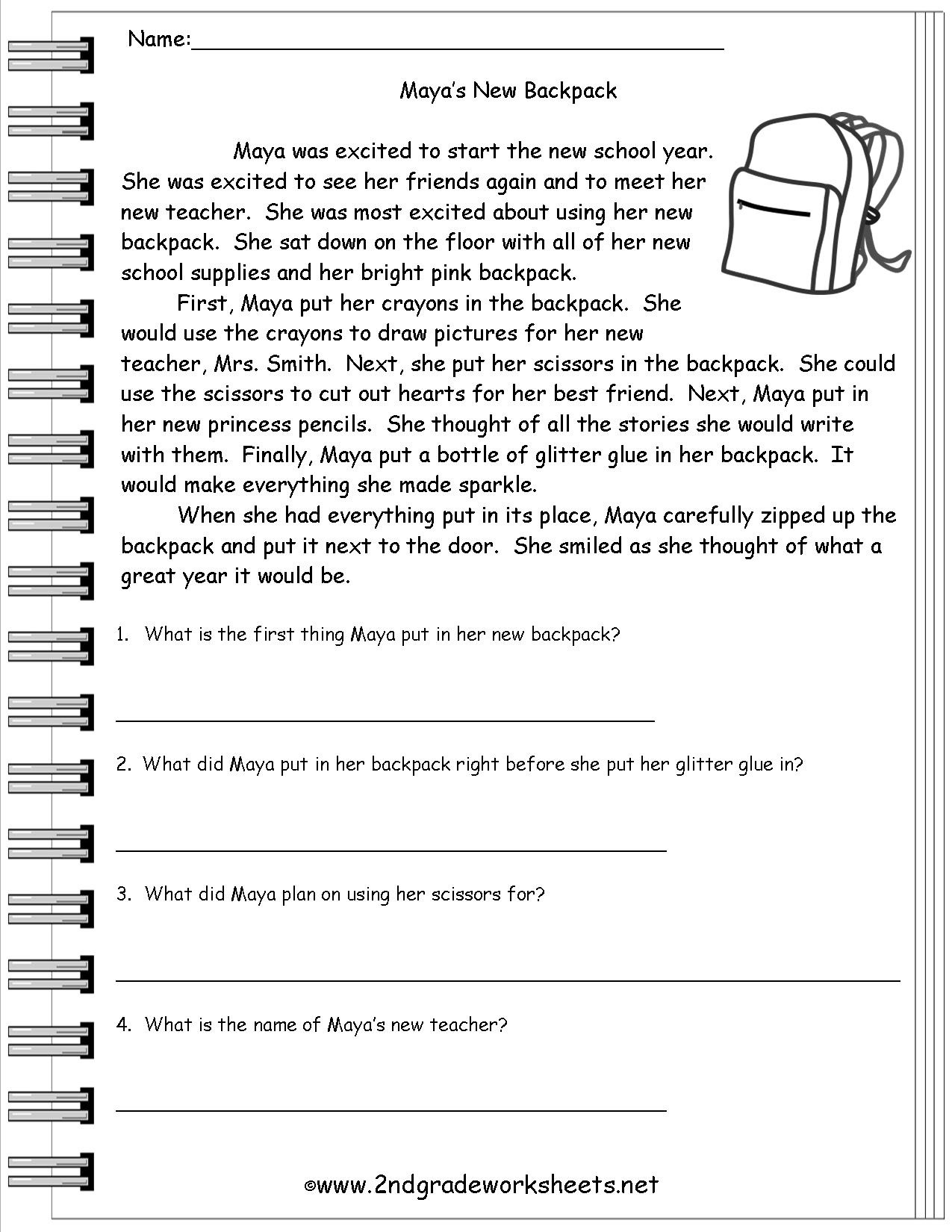 Printable Short Stories 2nd Grade Reading Comprehension Worksheets