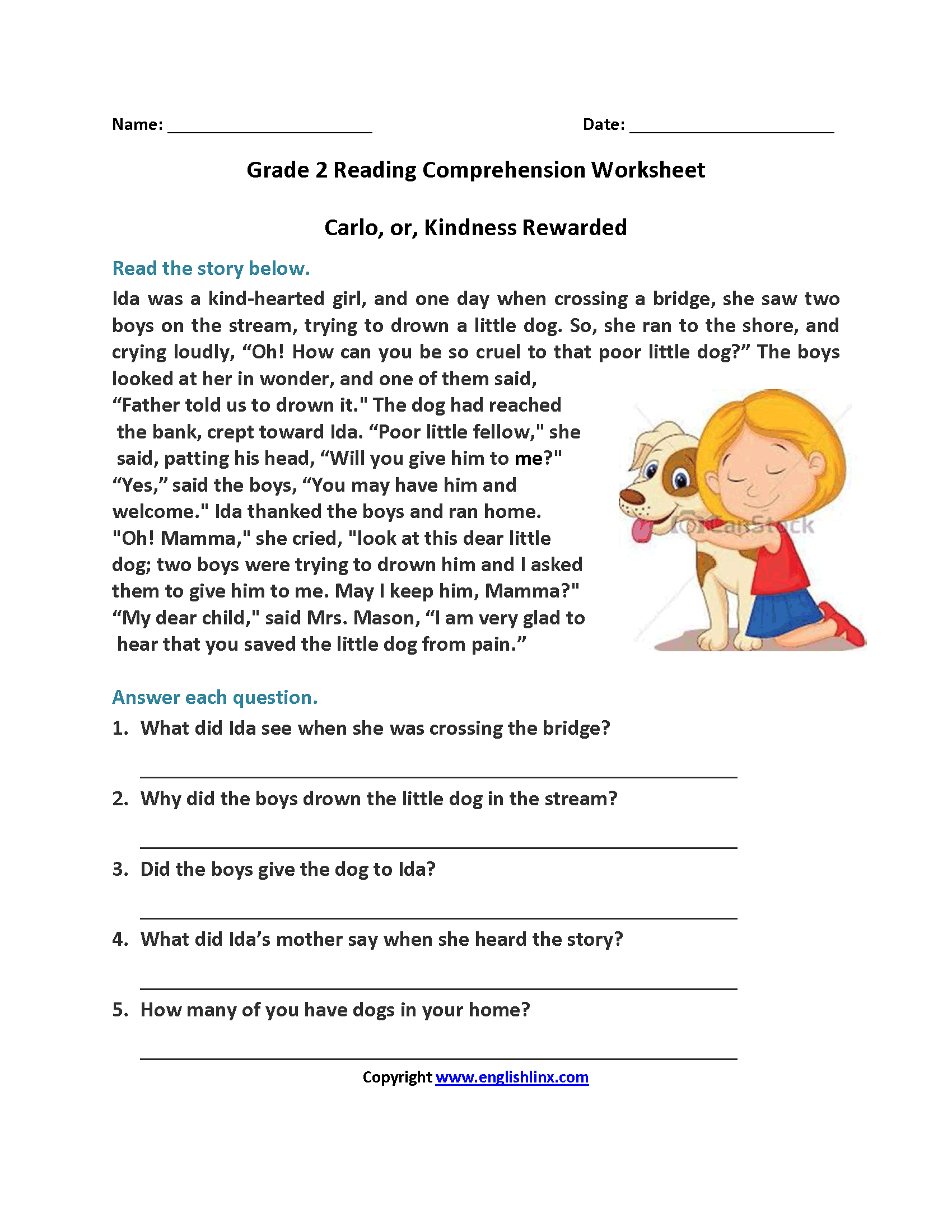 Printable Short Stories 2nd Grade Reading Comprehension Worksheets