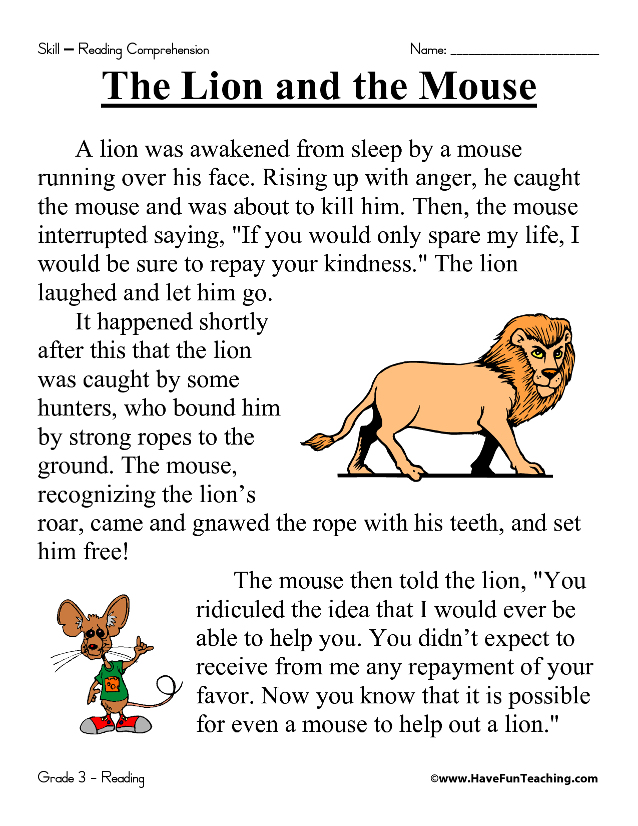 First Grade Short Stories Printable Reading Comprehension Worksheets