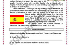 Free Printable Spanish Reading Comprehension Worksheets That Are