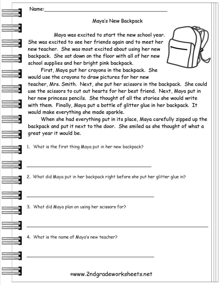 Reading Comprehension Worksheets Free 5th