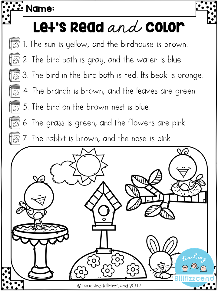 Read And Color Comprehension Worksheets