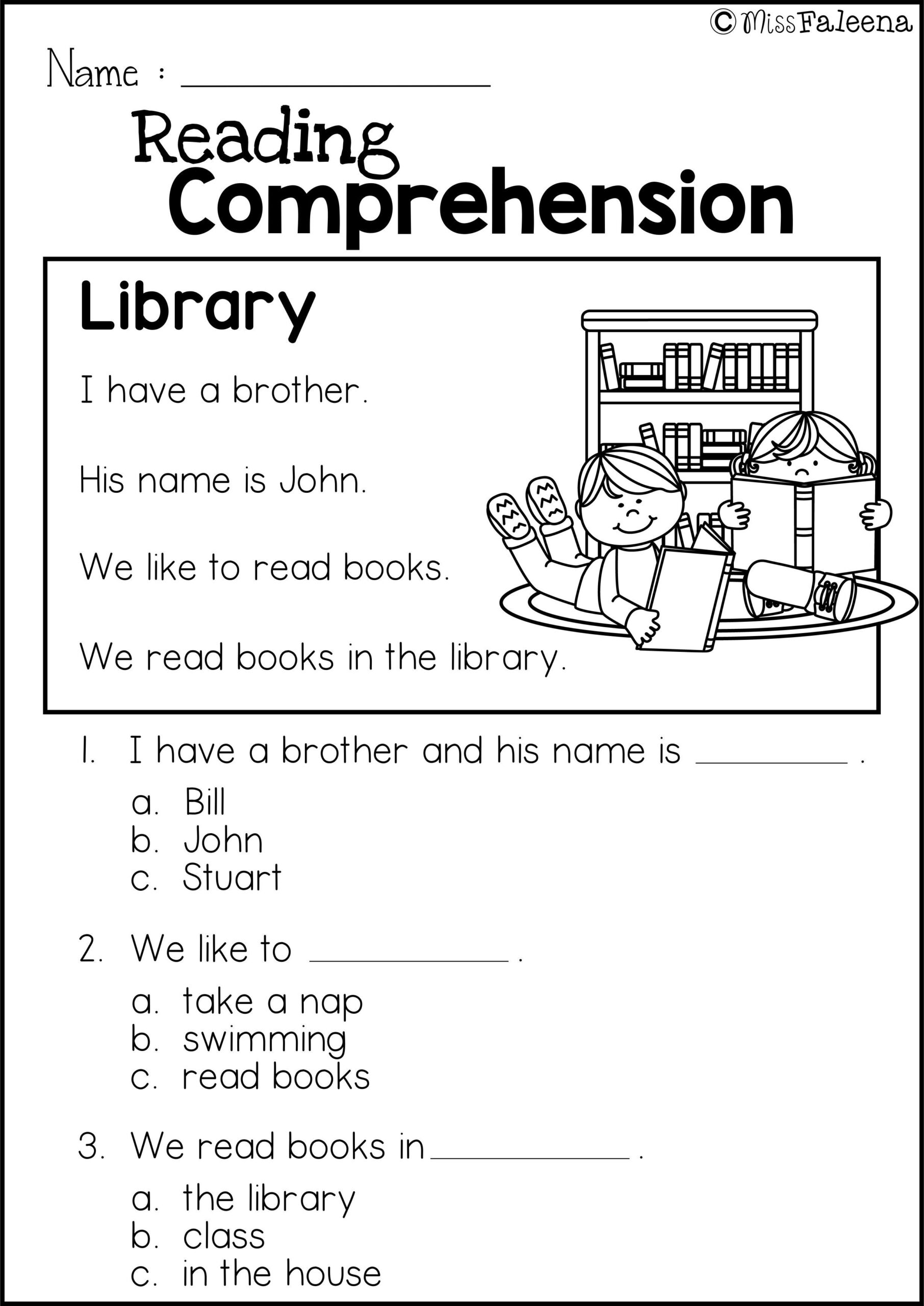 Free Reading Comprehension Practice Kindergarten Reading Worksheets 