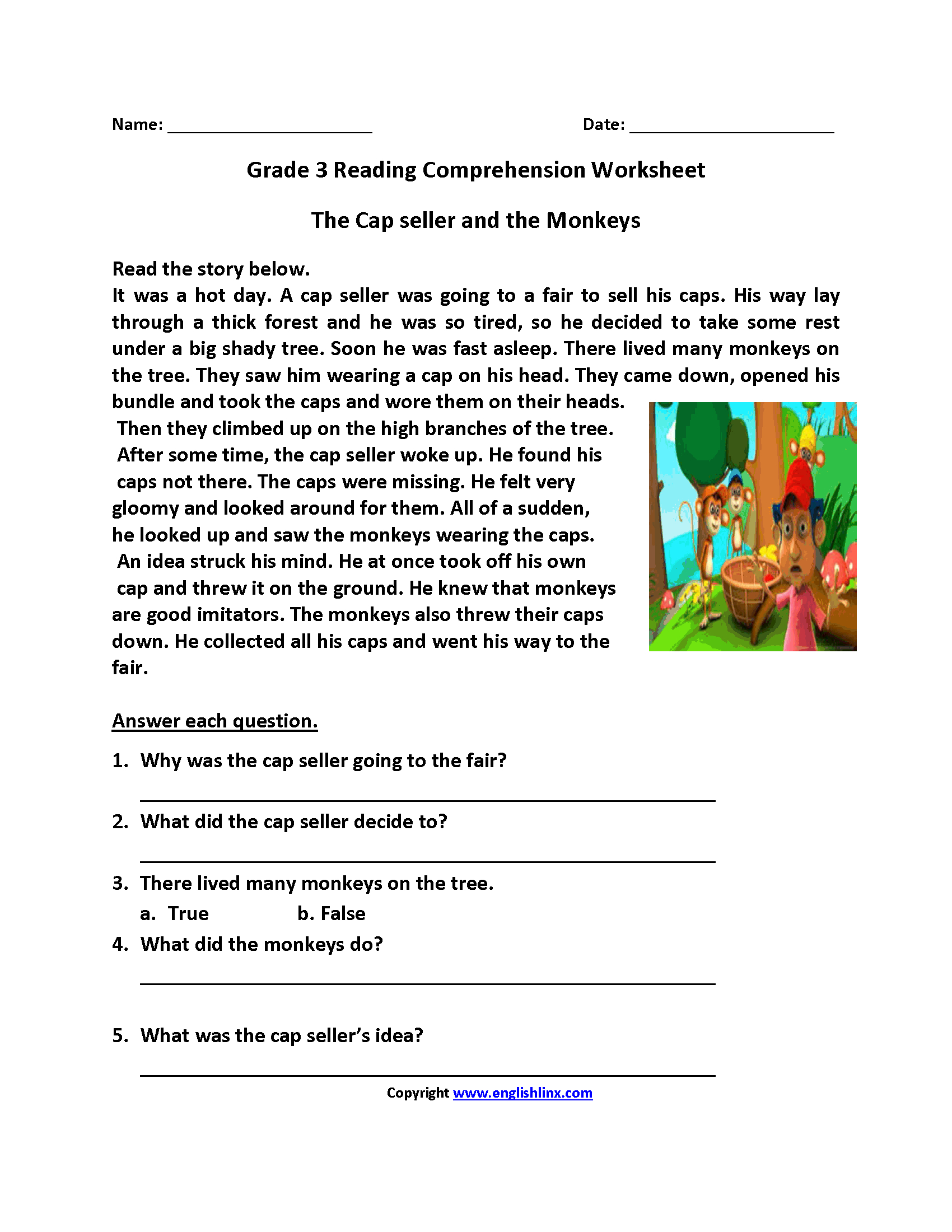 Free Reading Comprehension Worksheets For 3Rd Grade Db excel