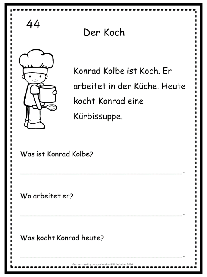 German Reading Comprehension Worksheets